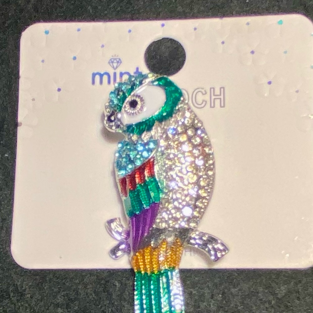 Mint Vibrant Parrot Brooch with Crystals